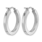 10k White Gold 3mm Polished Square Tube Hoop Earrings