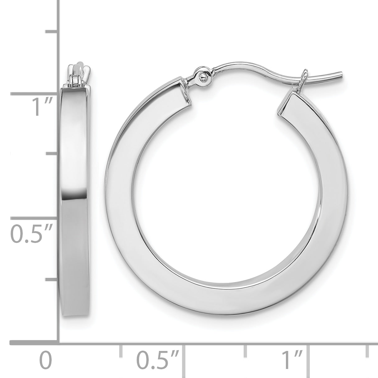 10k White Gold 3mm Polished Square Tube Hoop Earrings