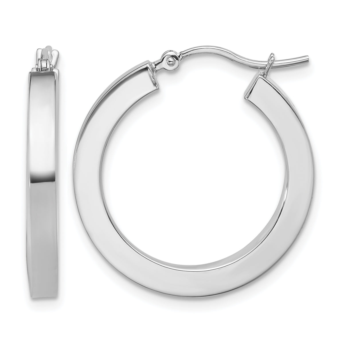 10k White Gold 3mm Polished Square Tube Hoop Earrings