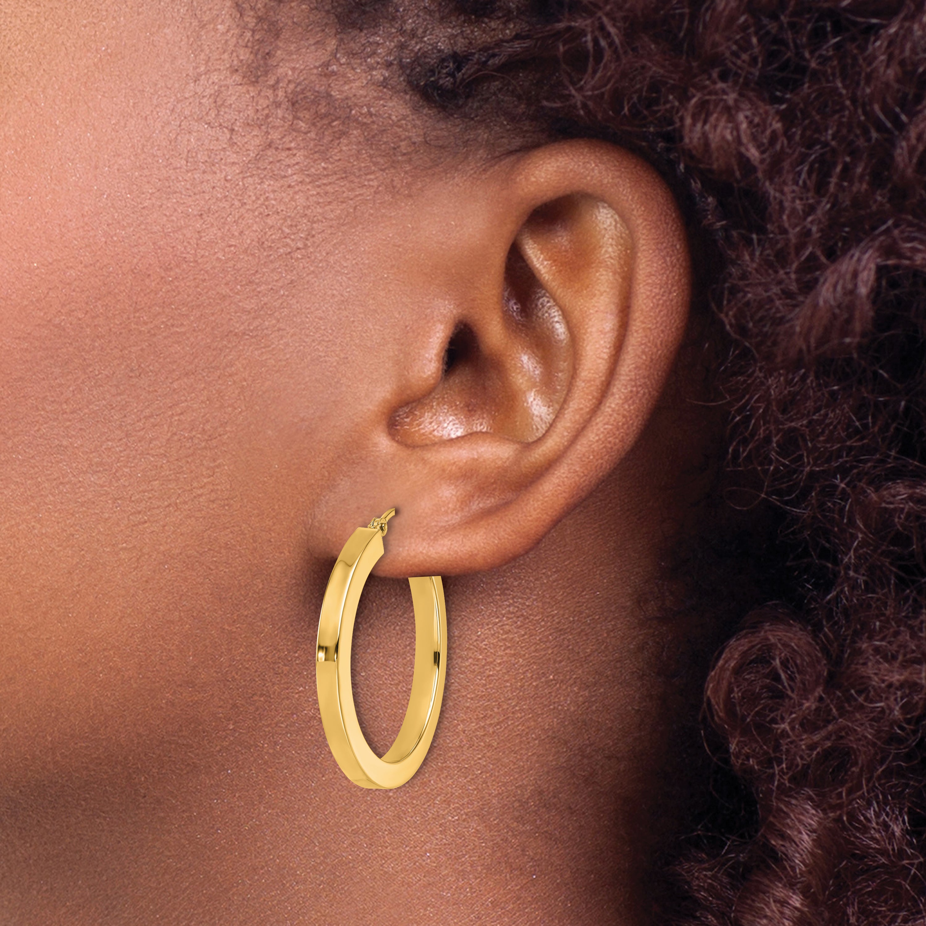10k 3mm Polished Square Hoop Earrings