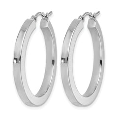 10k White Gold 3mm Polished Square Tube Hoop Earrings
