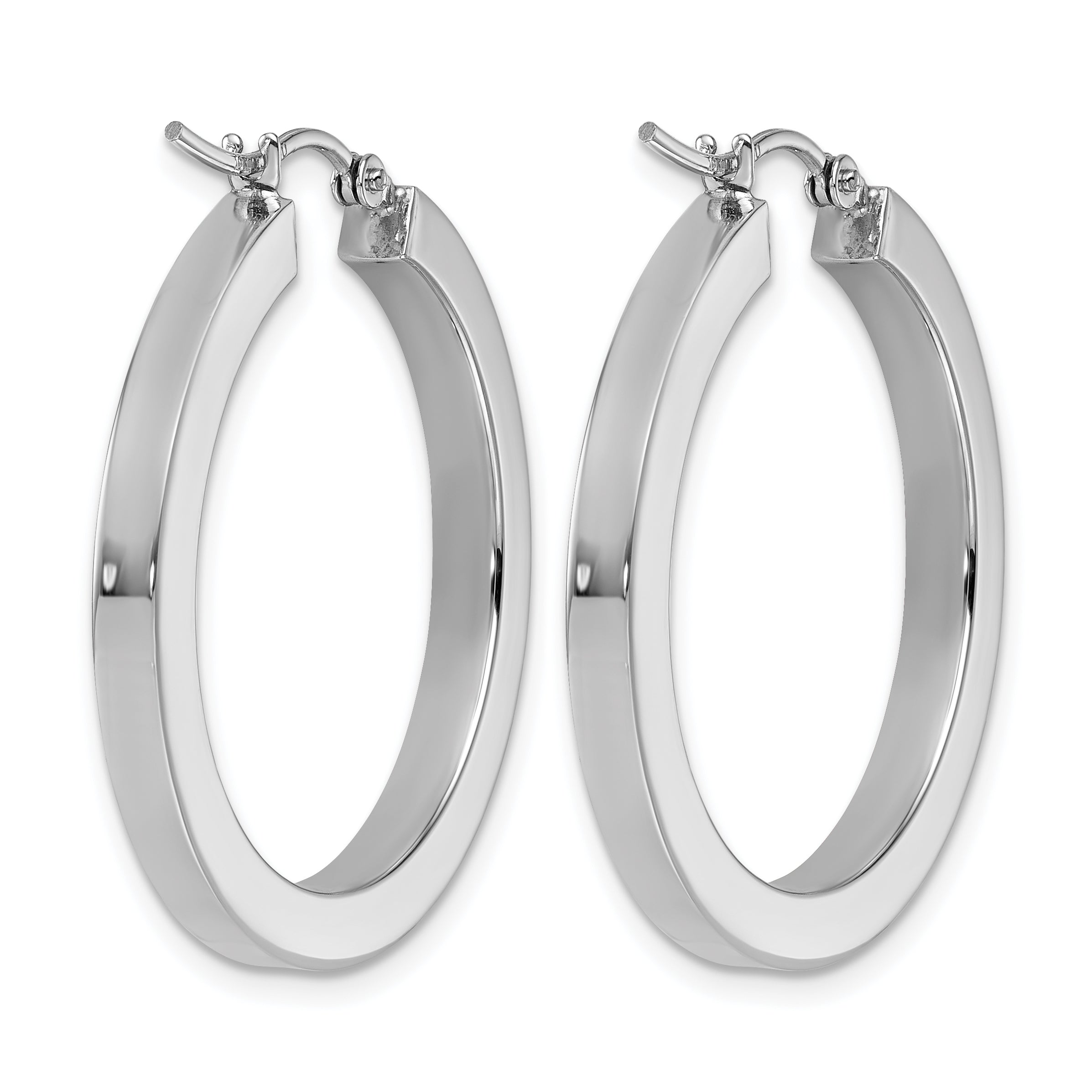 10k White Gold 3mm Polished Square Tube Hoop Earrings
