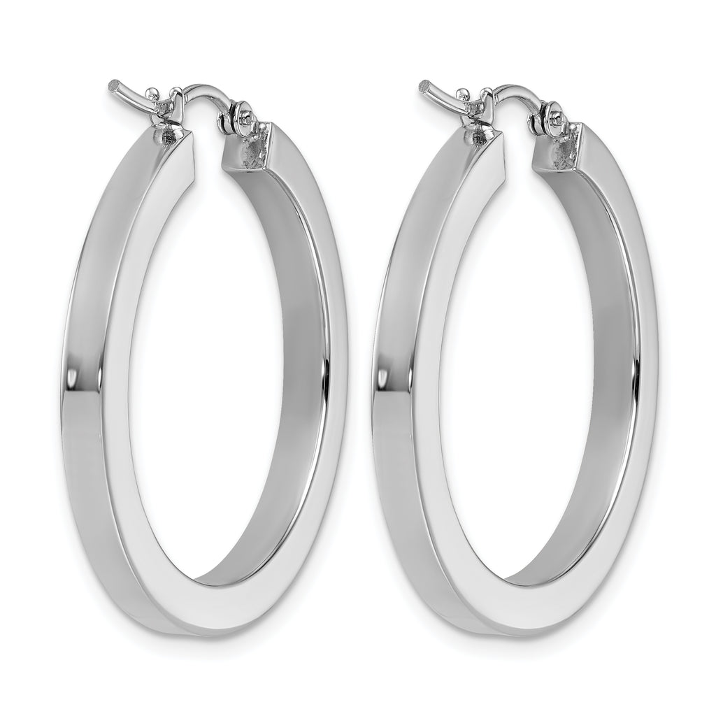 10k White Gold 3mm Polished Square Tube Hoop Earrings
