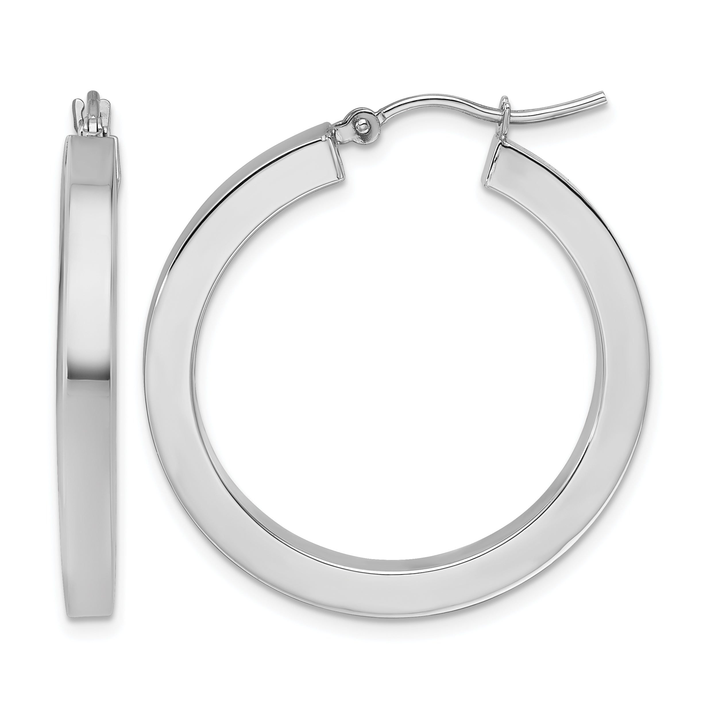 10k White Gold 3mm Polished Square Tube Hoop Earrings Main image