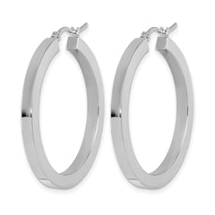 10k White Gold 3mm Polished Square Tube Hoop Earrings