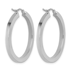 10k White Gold 3mm Polished Square Tube Hoop Earrings