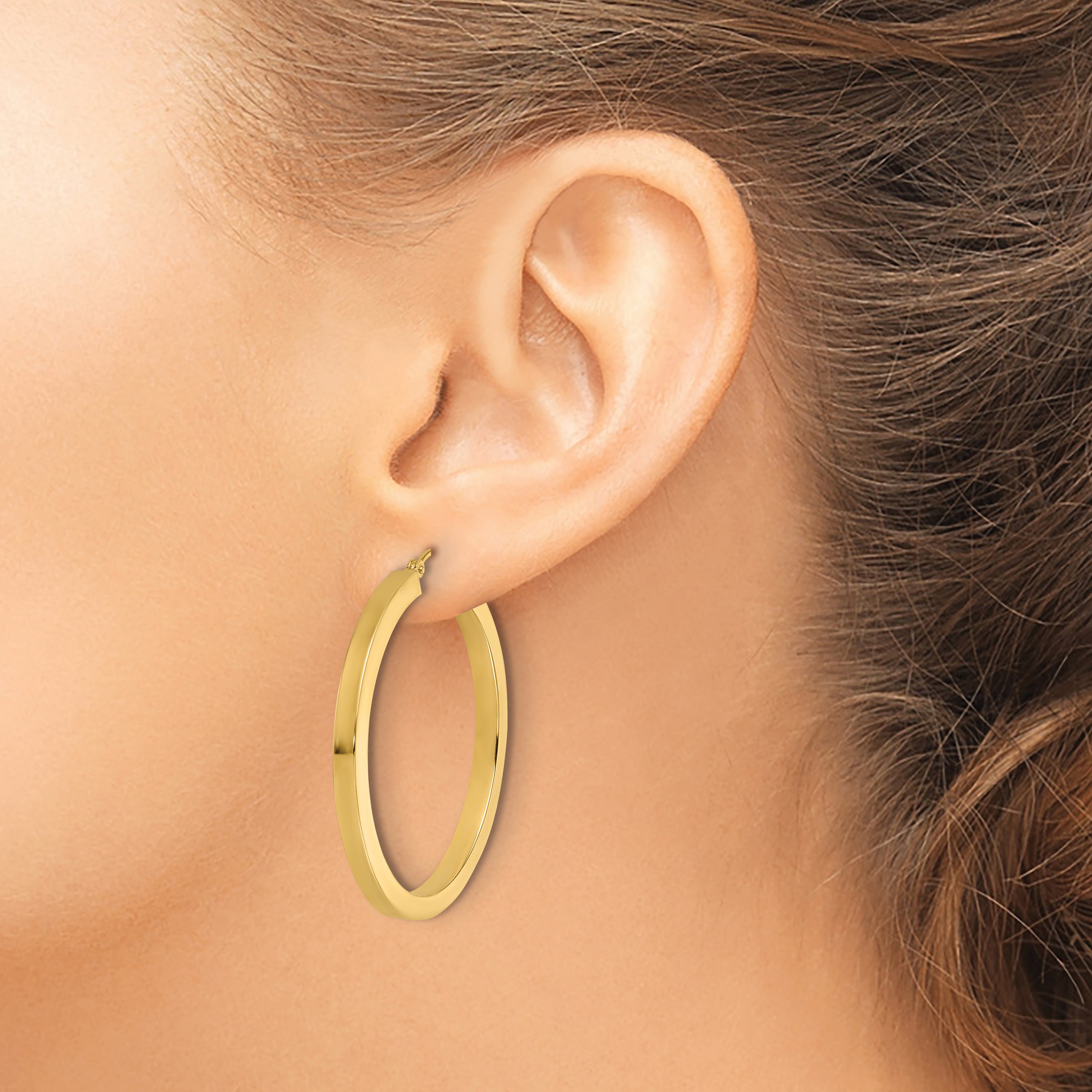 10k 3mm Polished Square Hoop Earrings