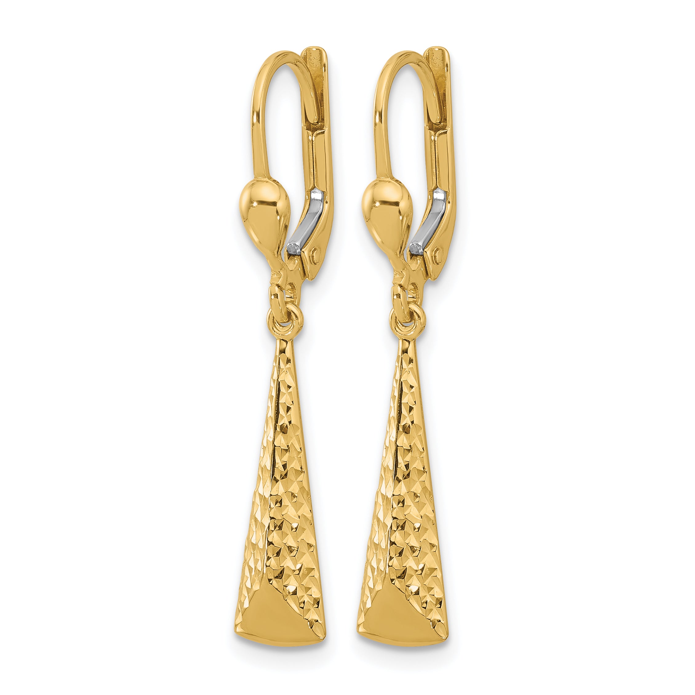 10K Polished and Textured Leverback Dangle Earrings