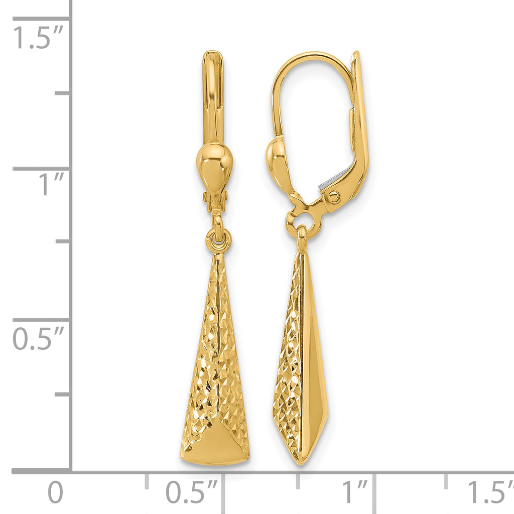 10K Polished and Textured Leverback Dangle Earrings