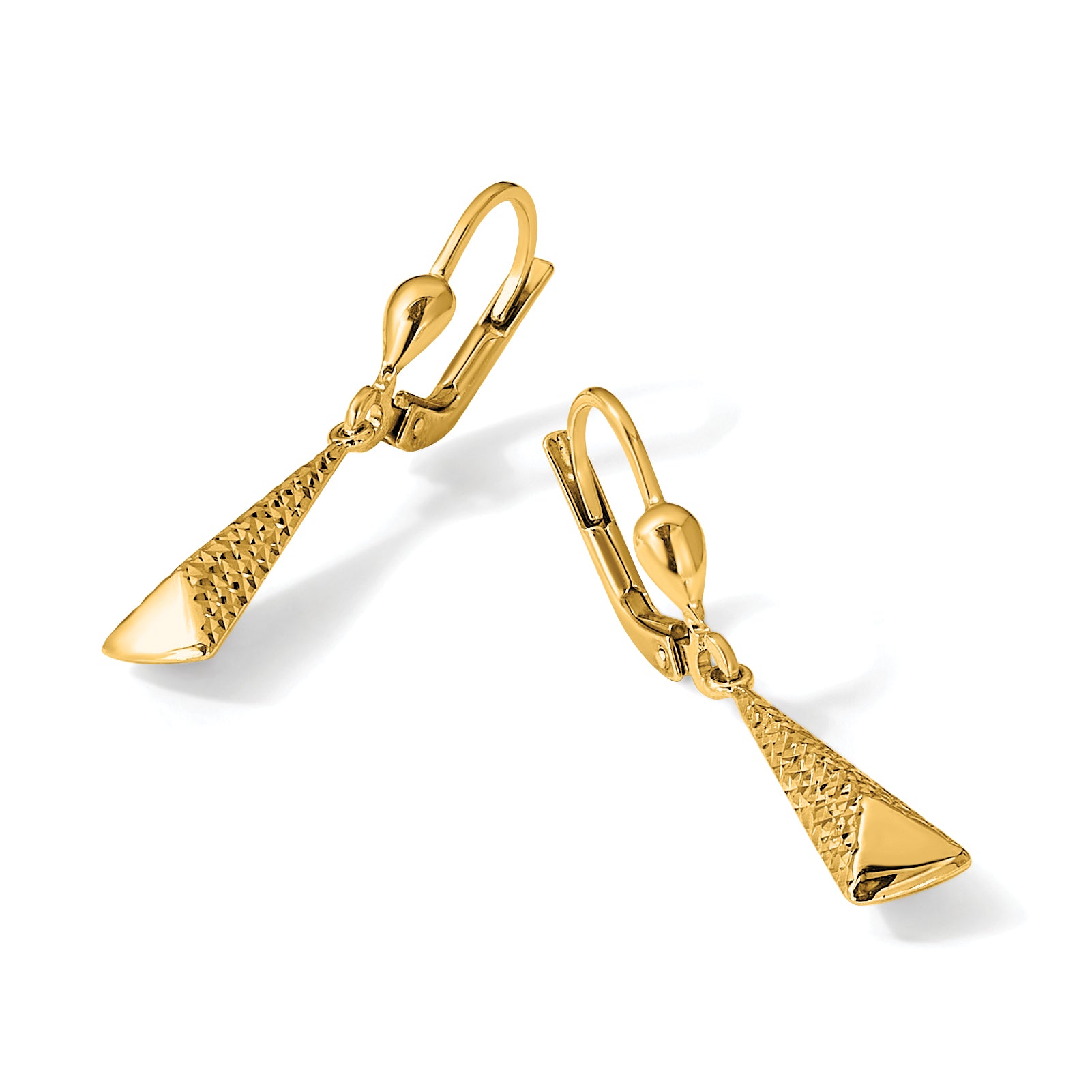10K Polished and Textured Leverback Dangle Earrings