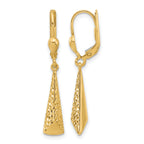 10K Polished and Textured Leverback Dangle Earrings