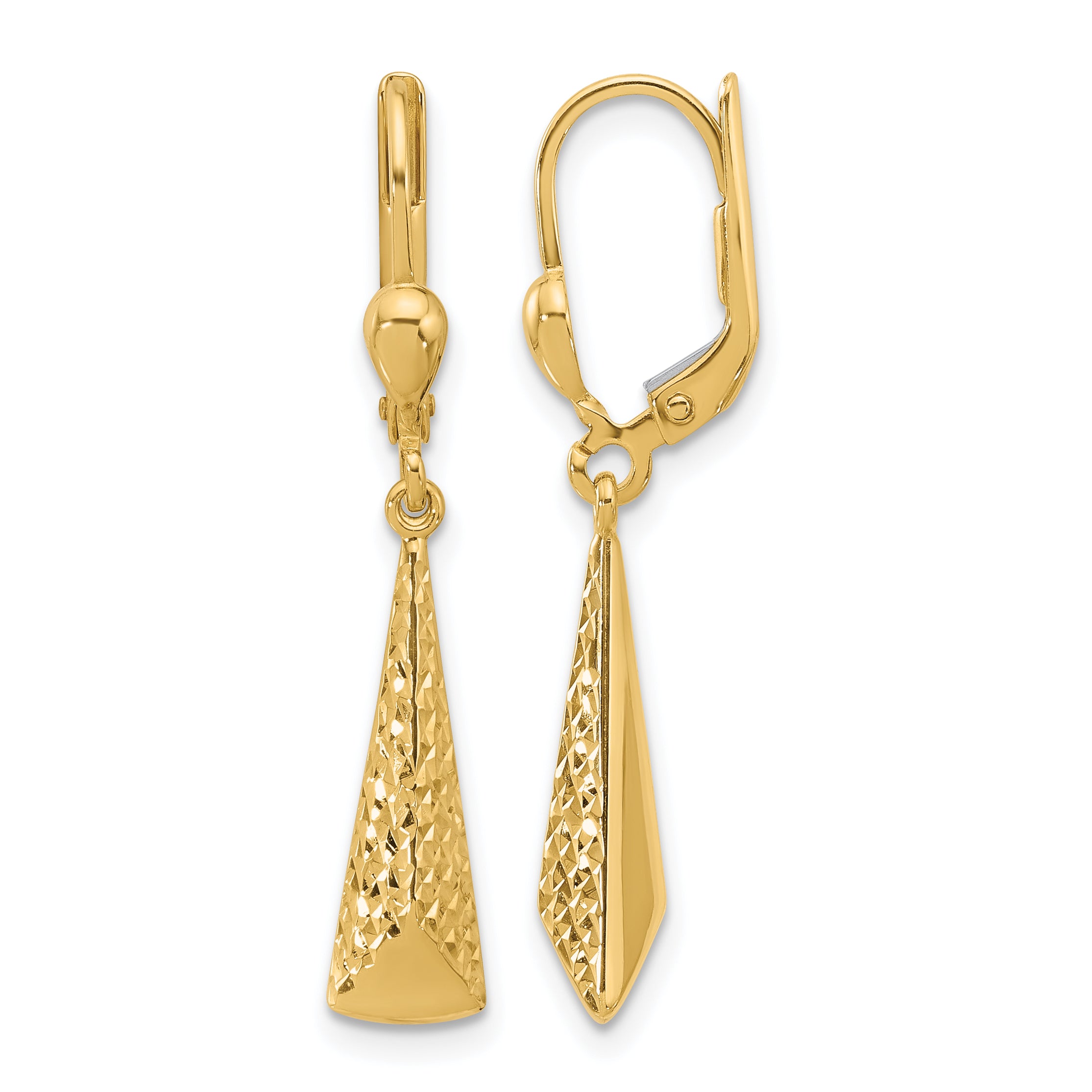 10K Polished and Textured Leverback Dangle Earrings