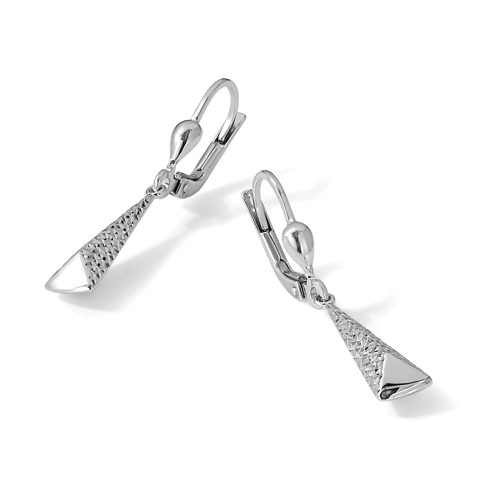 10K White Gold Polished/Textured Leverback Dangle Earrings