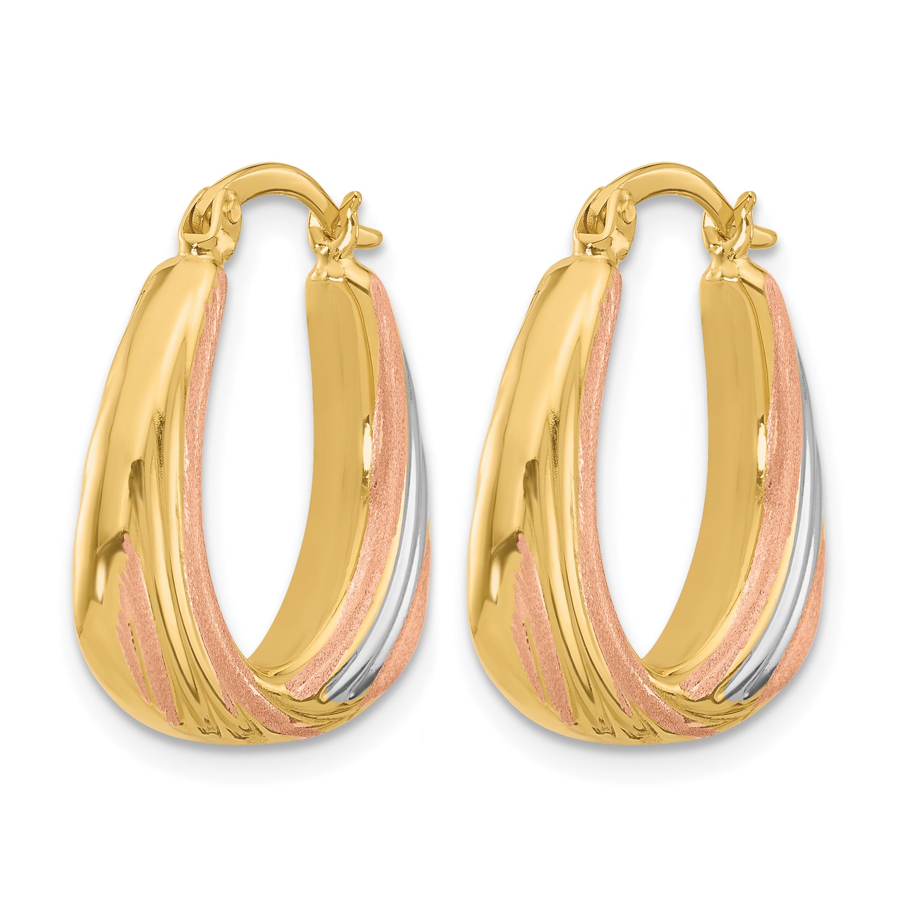 10K Two-tone w/White Rhodium Polished and Satin Hoop Earrings Secondary image