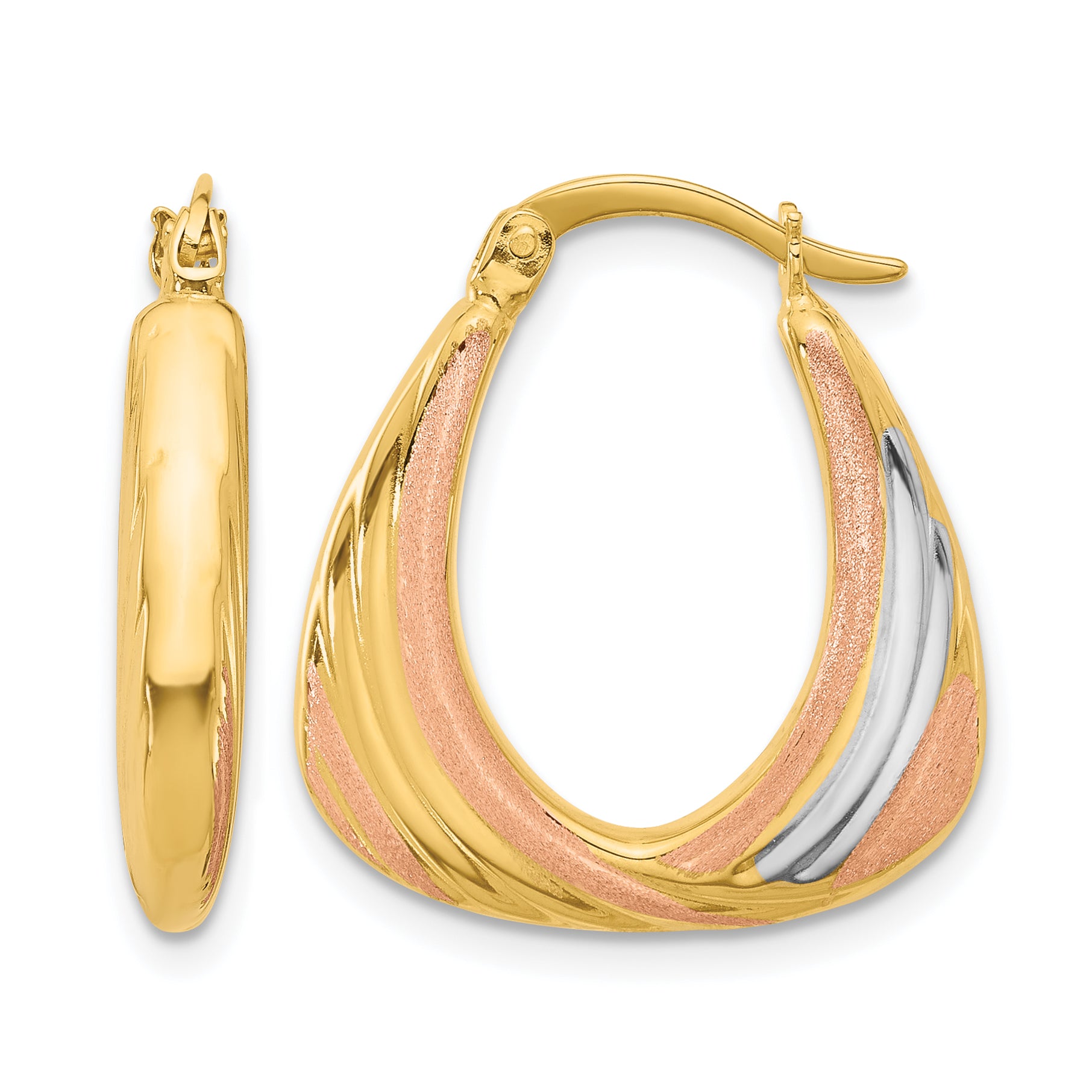 10K Two-tone w/White Rhodium Polished and Satin Hoop Earrings Main image
