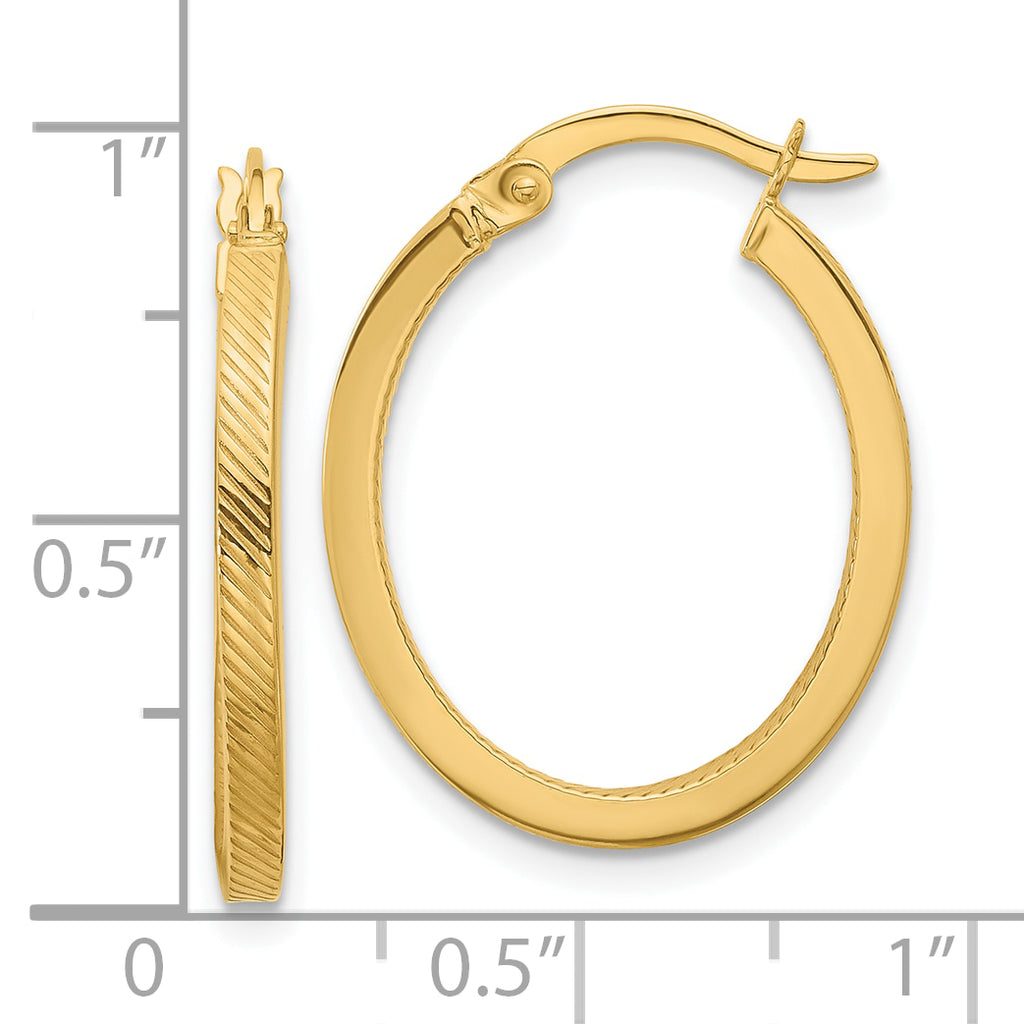 10K Polished and Textured Oval Hoop Earrings