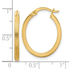 10K Polished and Textured Oval Hoop Earrings