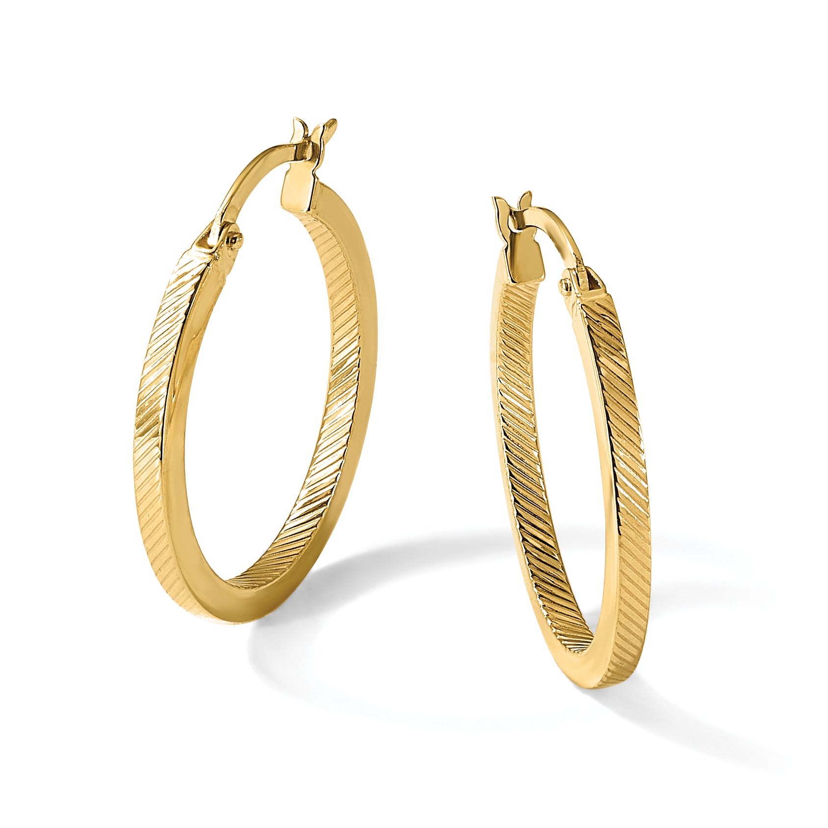 10K Polished and Textured Oval Hoop Earrings