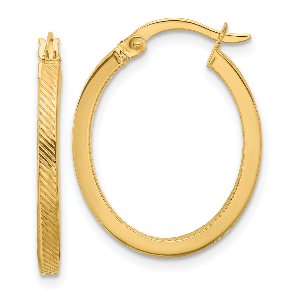 10K Polished and Textured Oval Hoop Earrings