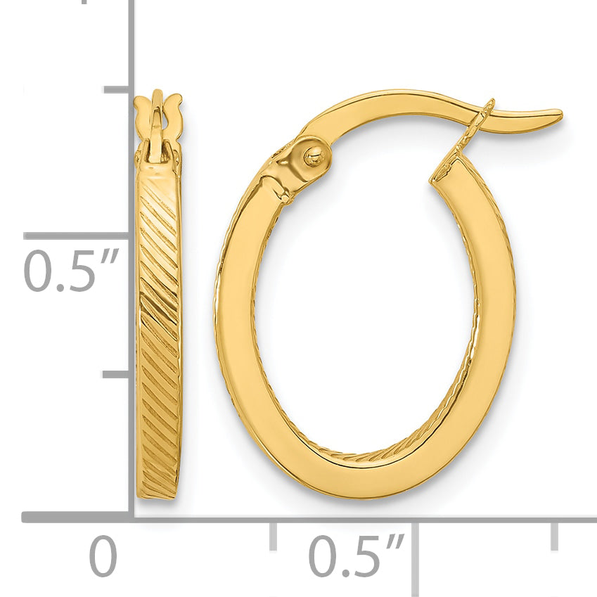 10K Polished and Textured Oval Hoop Earrings