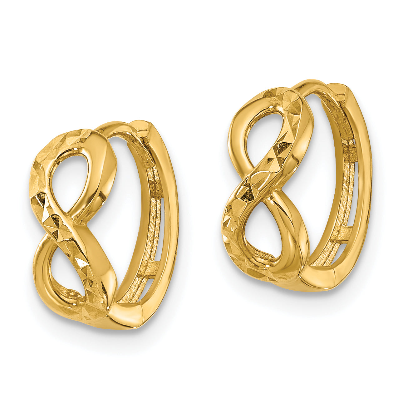 10K Polished and Diamond-cut Infinity Huggie Hoop Earrings Secondary image