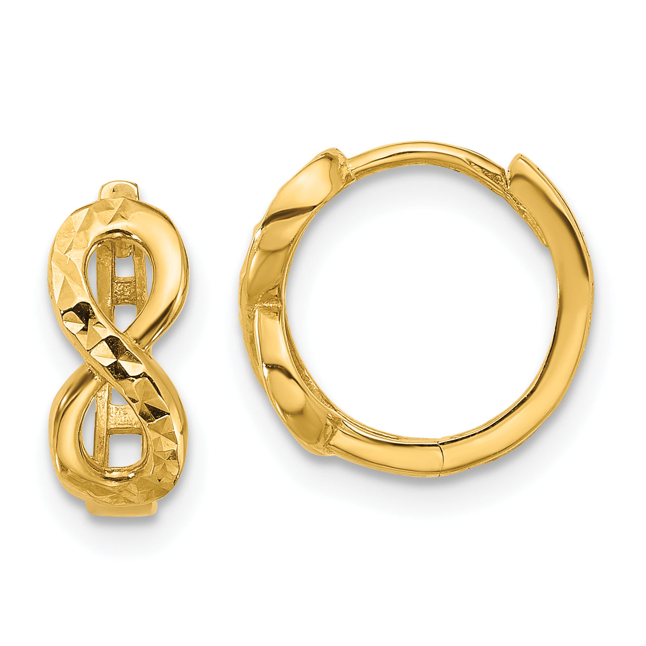 10K Polished and Diamond-cut Infinity Huggie Hoop Earrings Main image