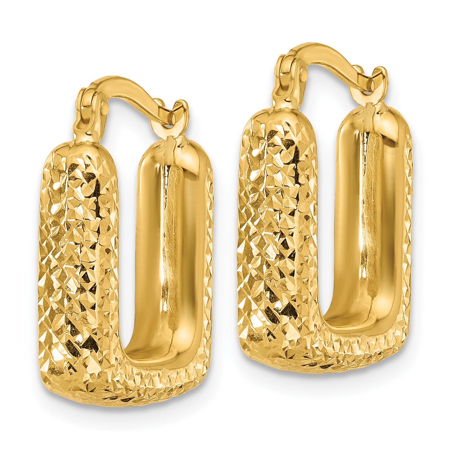 10K Polished and Diamond-cut Square Hoop Earrings Secondary image