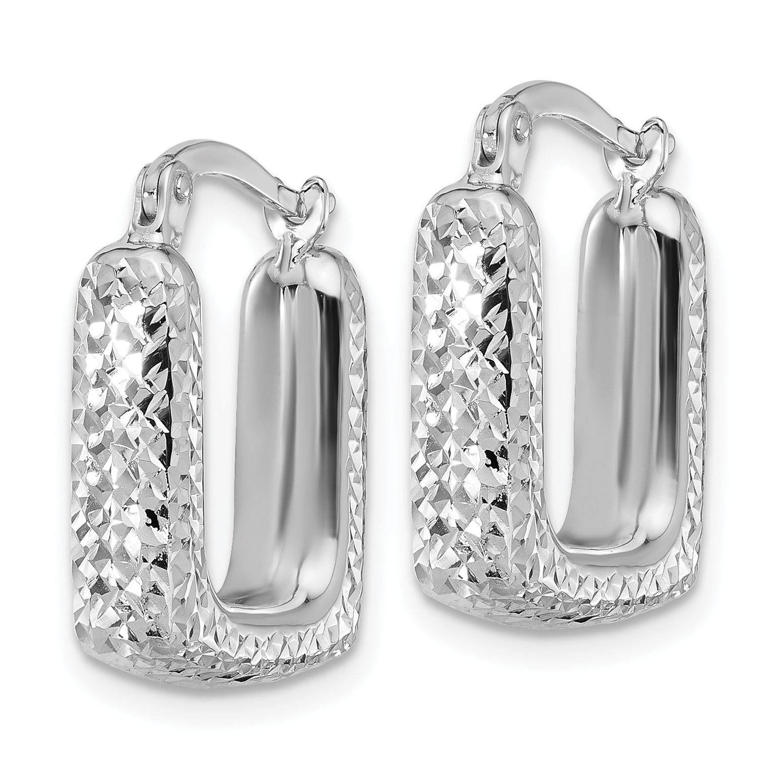 10K White Gold Polished and Diamond-cut Square Hoop Earrings Secondary image