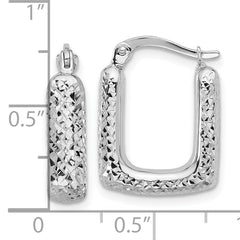 10K White Gold Polished and Diamond-cut Square Hoop Earrings