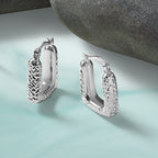 10K White Gold Polished and Diamond-cut Square Hoop Earrings