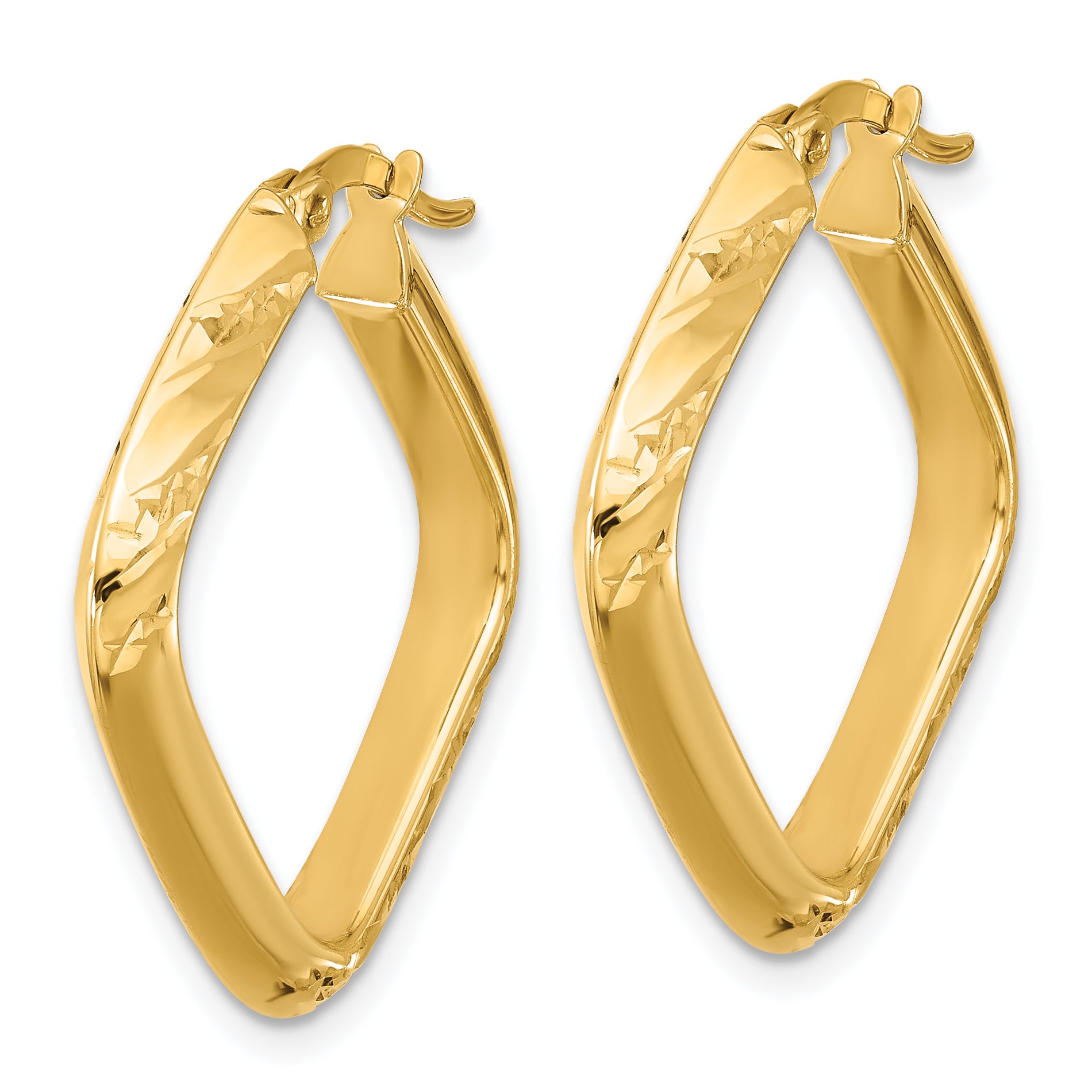 10K Polished and Diamond-cut Square Hoop Earrings Secondary image