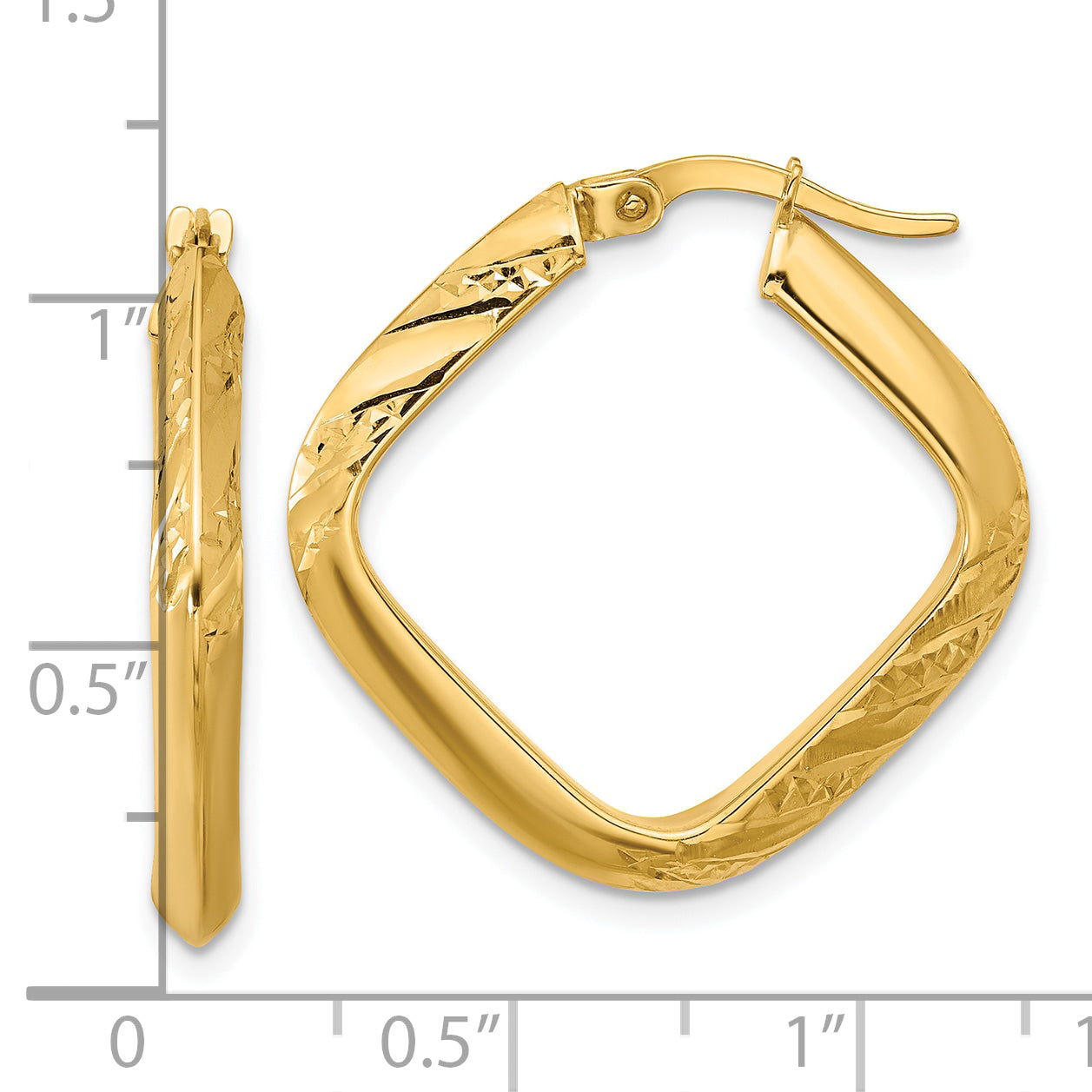 10K Polished and Diamond-cut Square Hoop Earrings