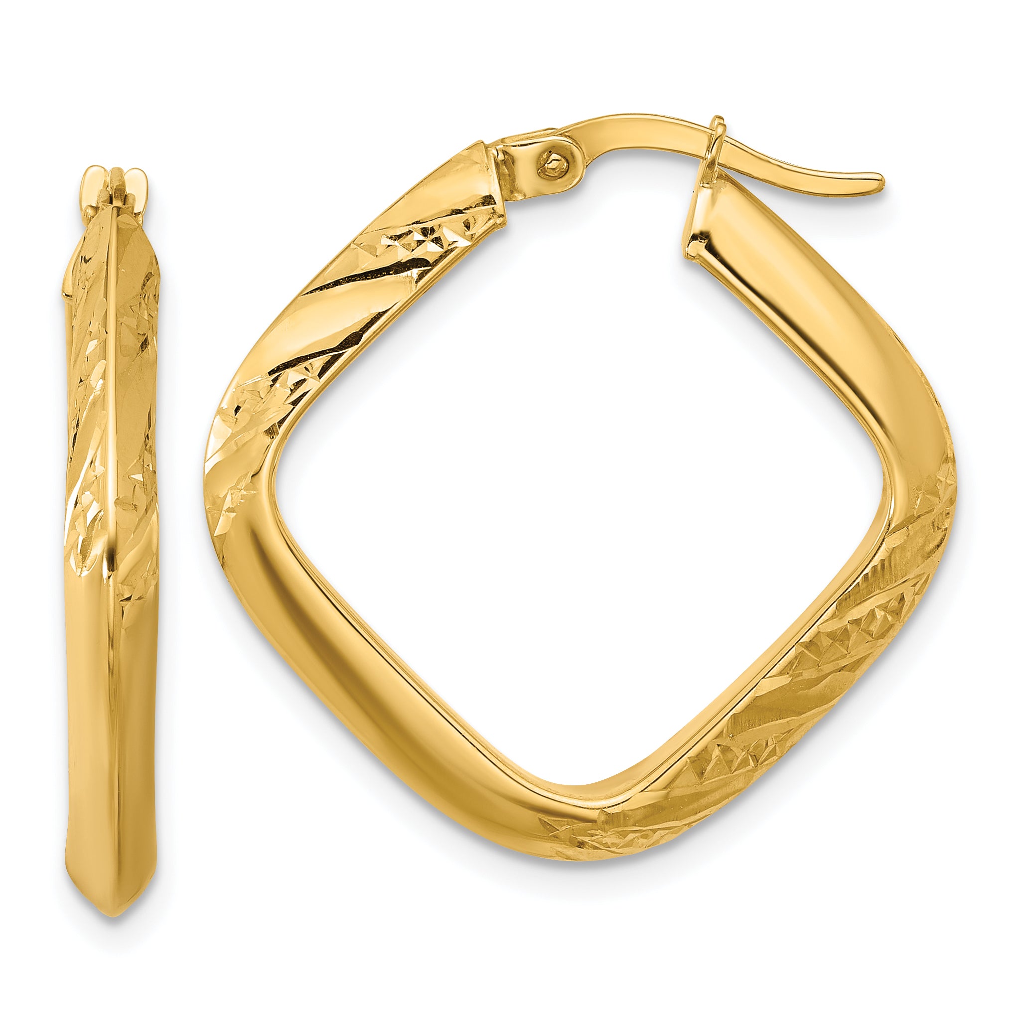 10K Polished and Diamond-cut Square Hoop Earrings Main image
