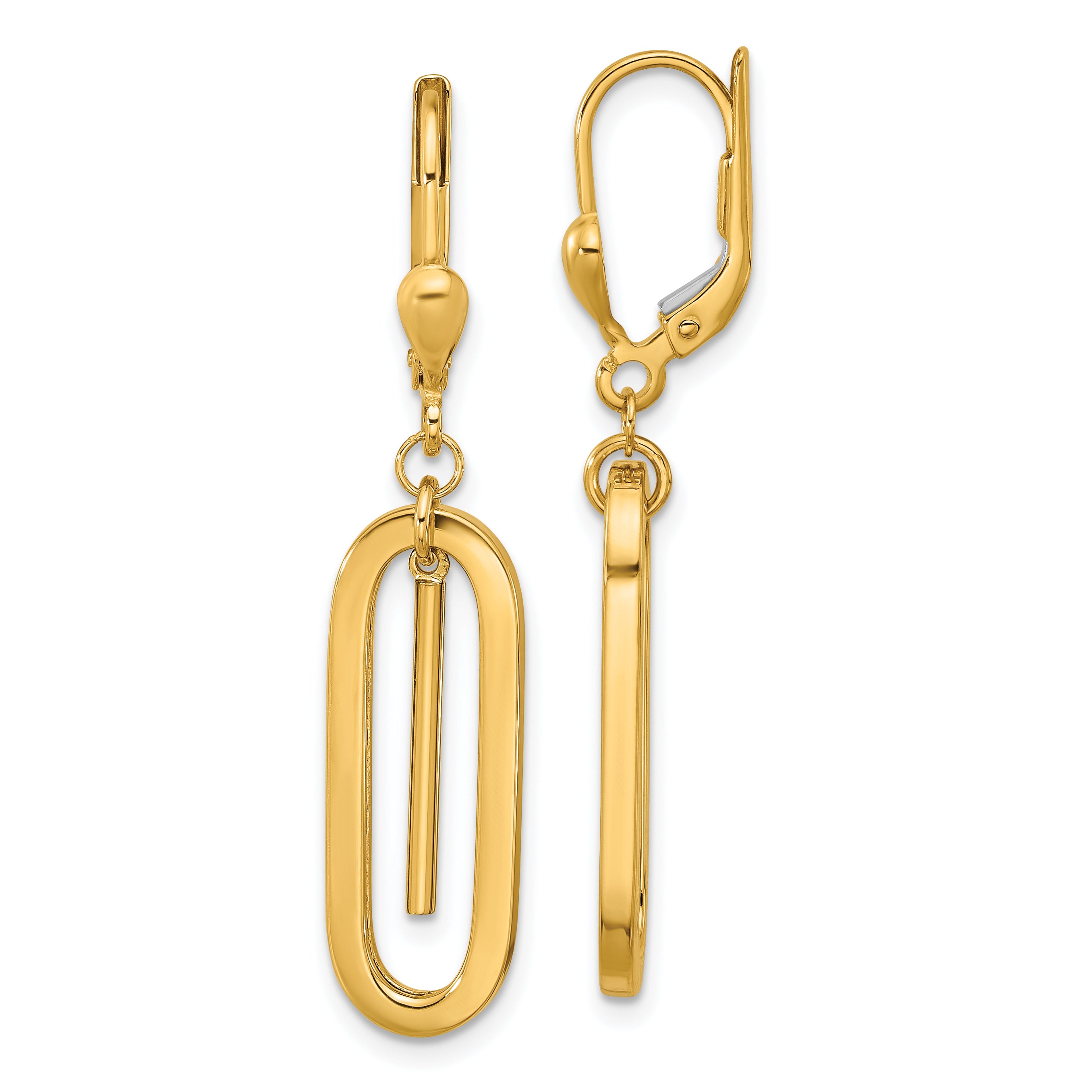10K Polished Dangle Leverback Earrings