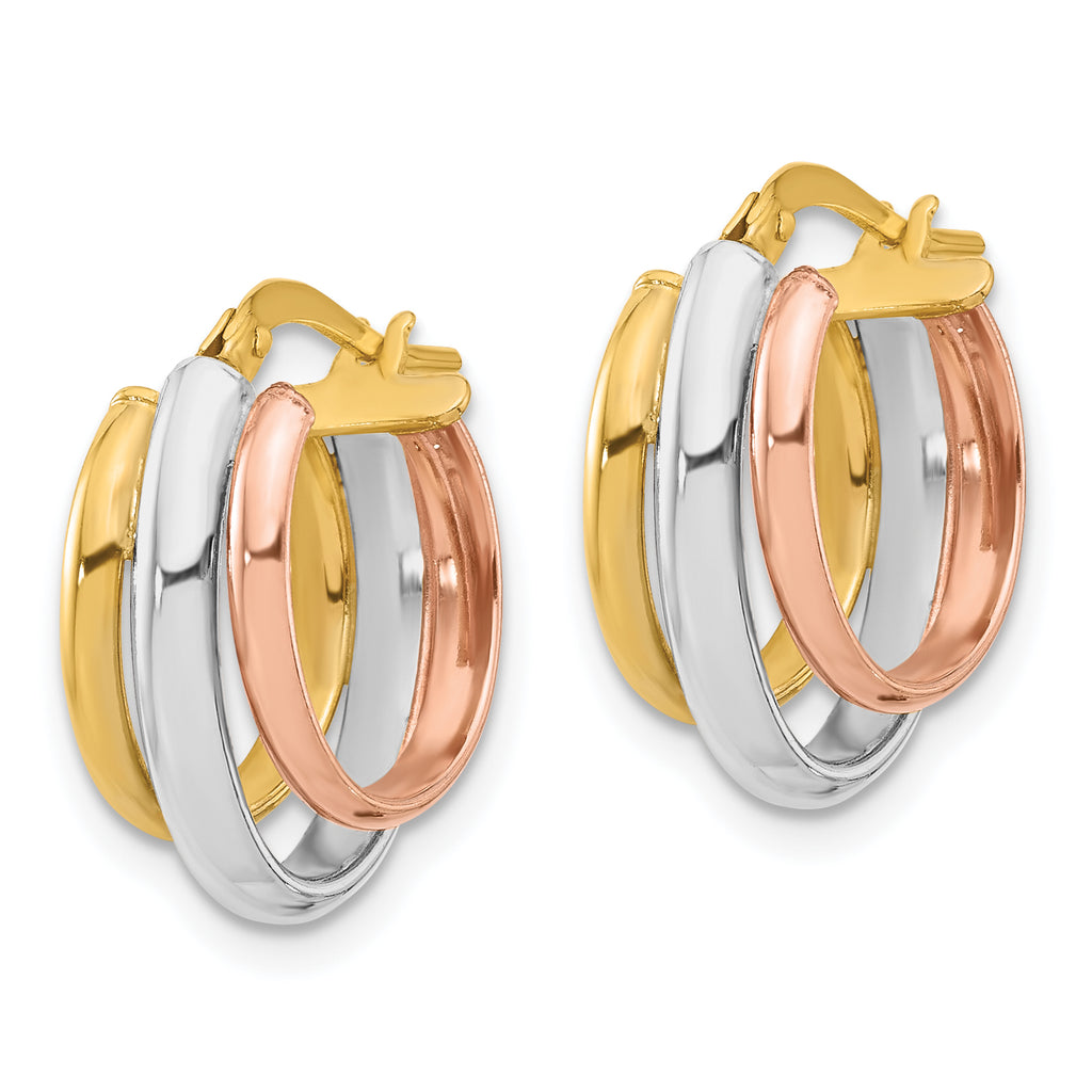 10K with White Rhodium and Rose Gold Plating Polished 3 Row Oval Hoop Earrings