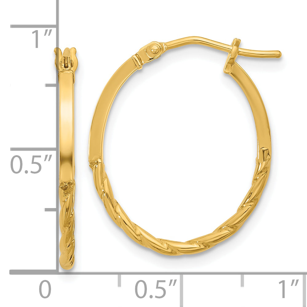 10K Polished Twist Oval Hoop Earrings