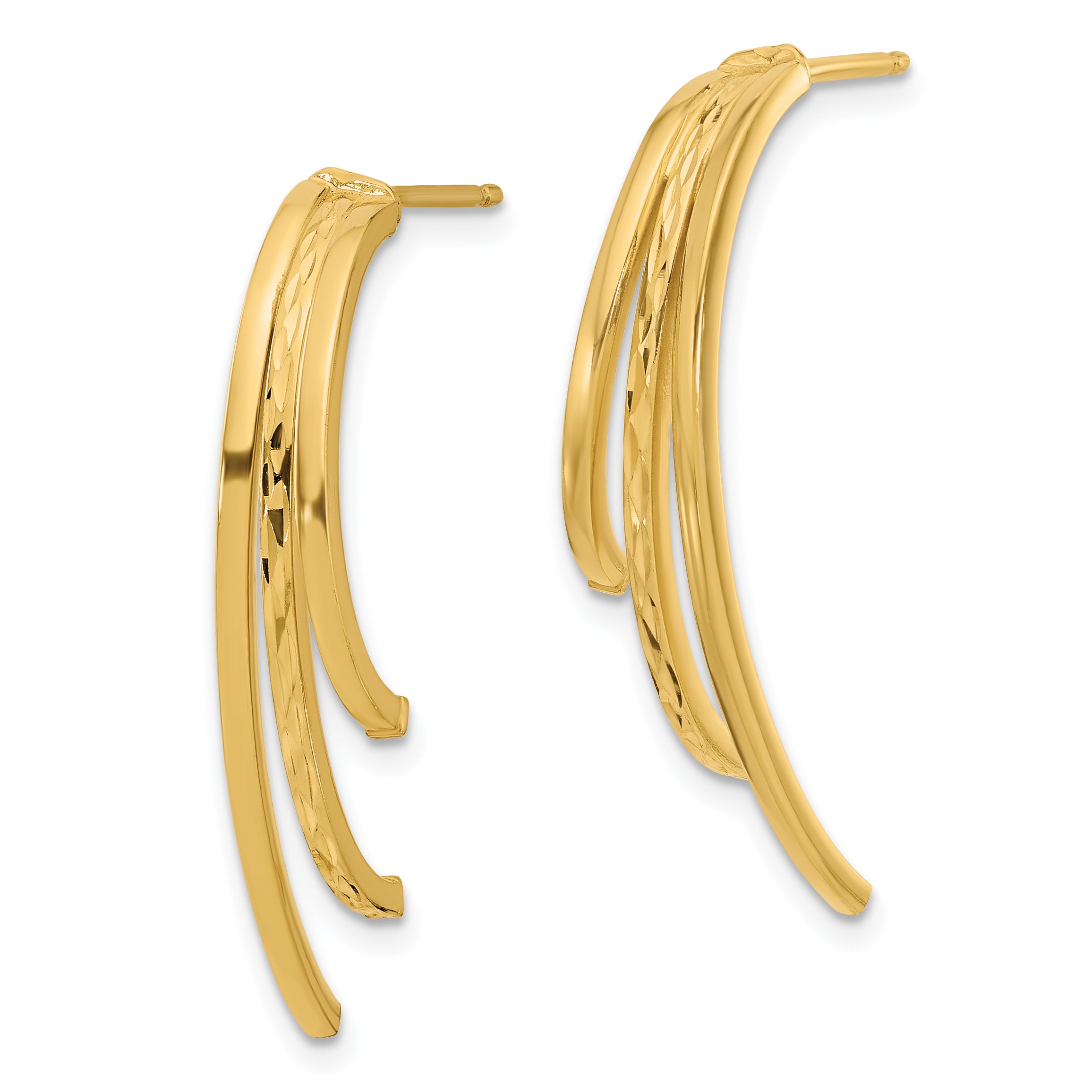 10K Polished and D/C 3-Row Drop Post Earrings Secondary image