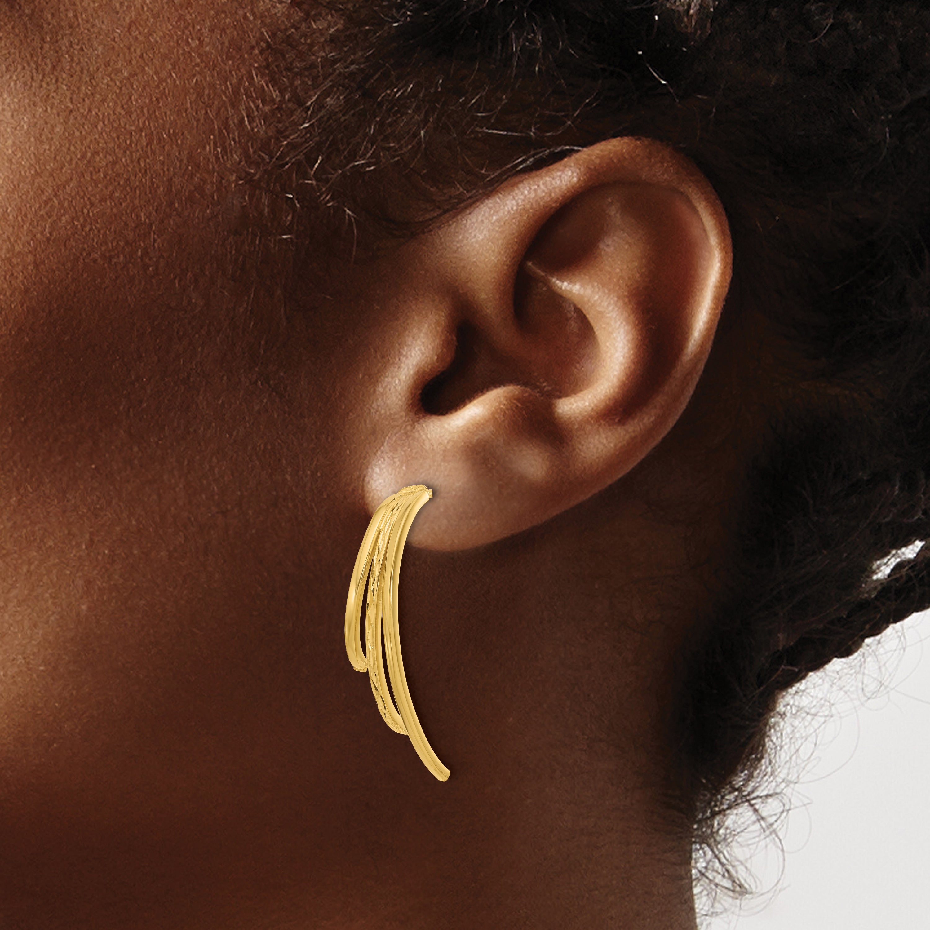 10K Polished and D/C 3-Row Drop Post Earrings