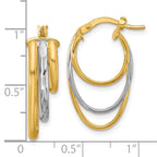 10K W/White Rhodium Polished 3-row Oval Hoop Earrings