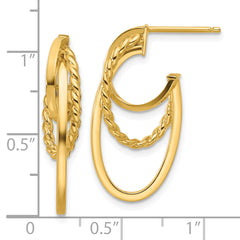 10K Polished and Twisted Oval J-Hoop Post Earrings