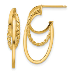 10K Polished and Twisted Oval J-Hoop Post Earrings