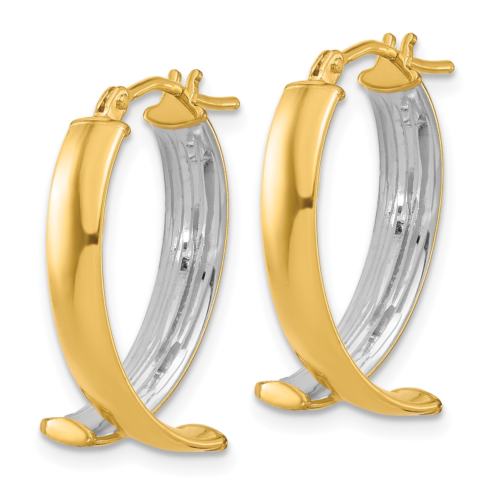 10K W/White Rhodium Polished and Textured Fancy Hoop Earrings
