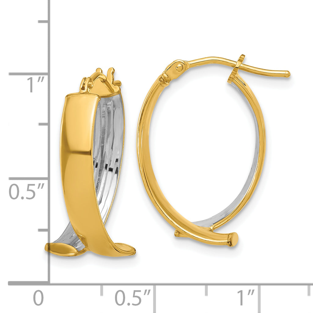 10K W/White Rhodium Polished and Textured Fancy Hoop Earrings