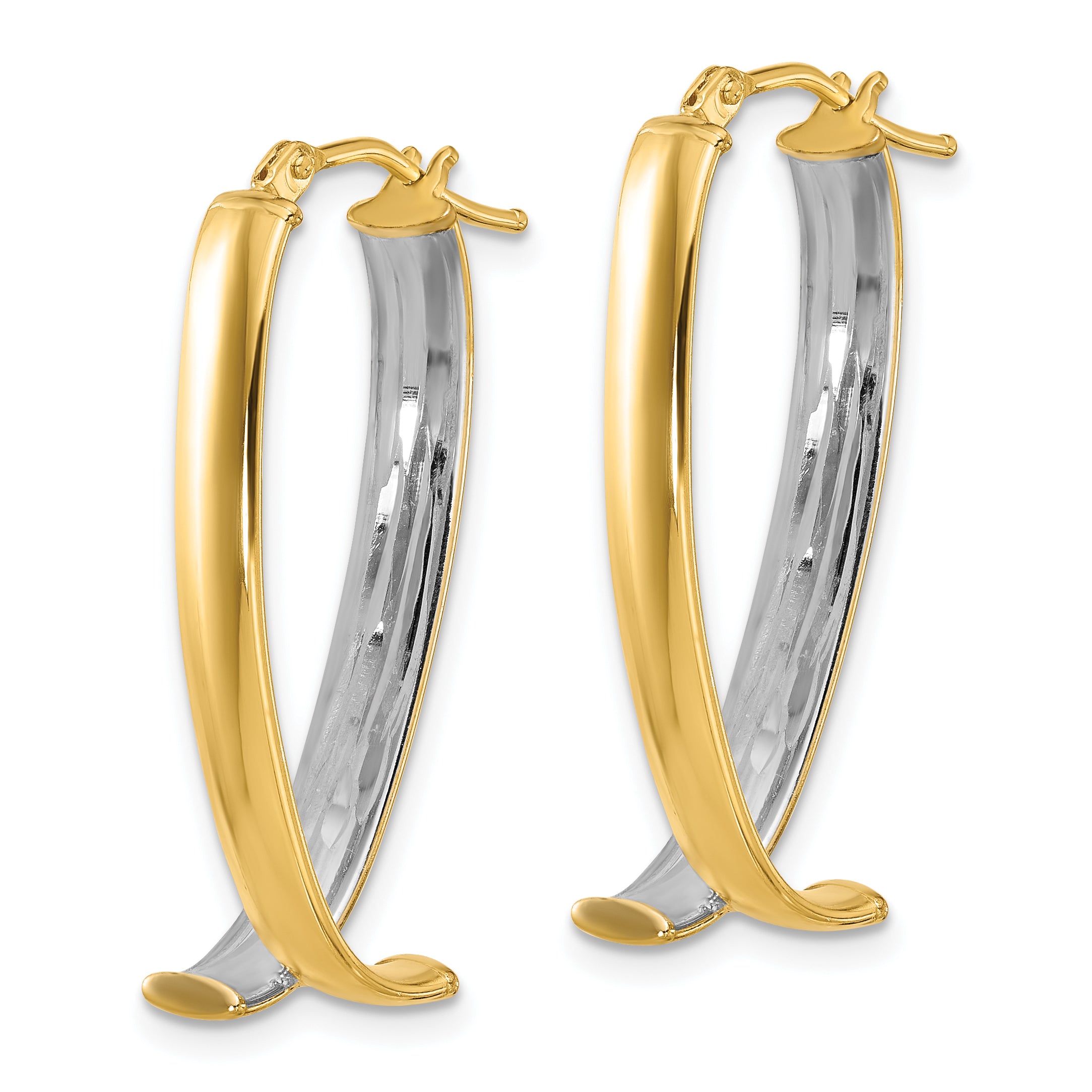 10K W/White Rhodium Polished and Textured Fancy Hoop Earrings Secondary image