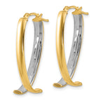 10K W/White Rhodium Polished and Textured Fancy Hoop Earrings