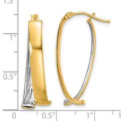 10K W/White Rhodium Polished and Textured Fancy Hoop Earrings