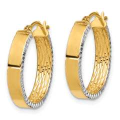 10K w/ White Rhodium Polished and Diamond-cut Hoop Earrings
