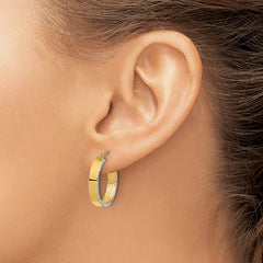 10K w/ White Rhodium Polished and Diamond-cut Hoop Earrings