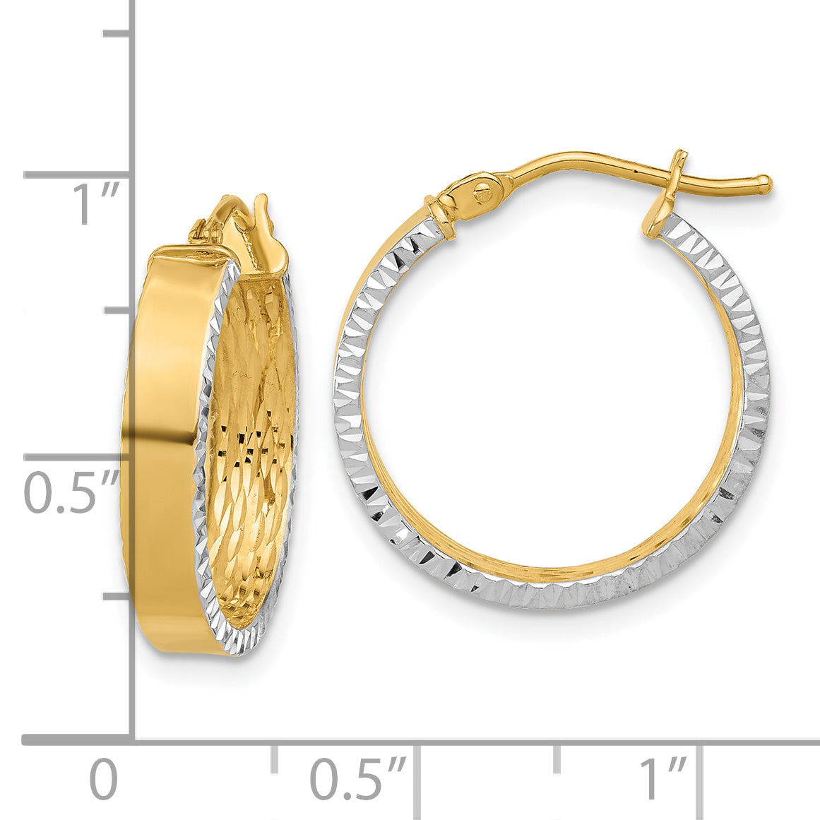 10K w/ White Rhodium Polished and Diamond-cut Hoop Earrings