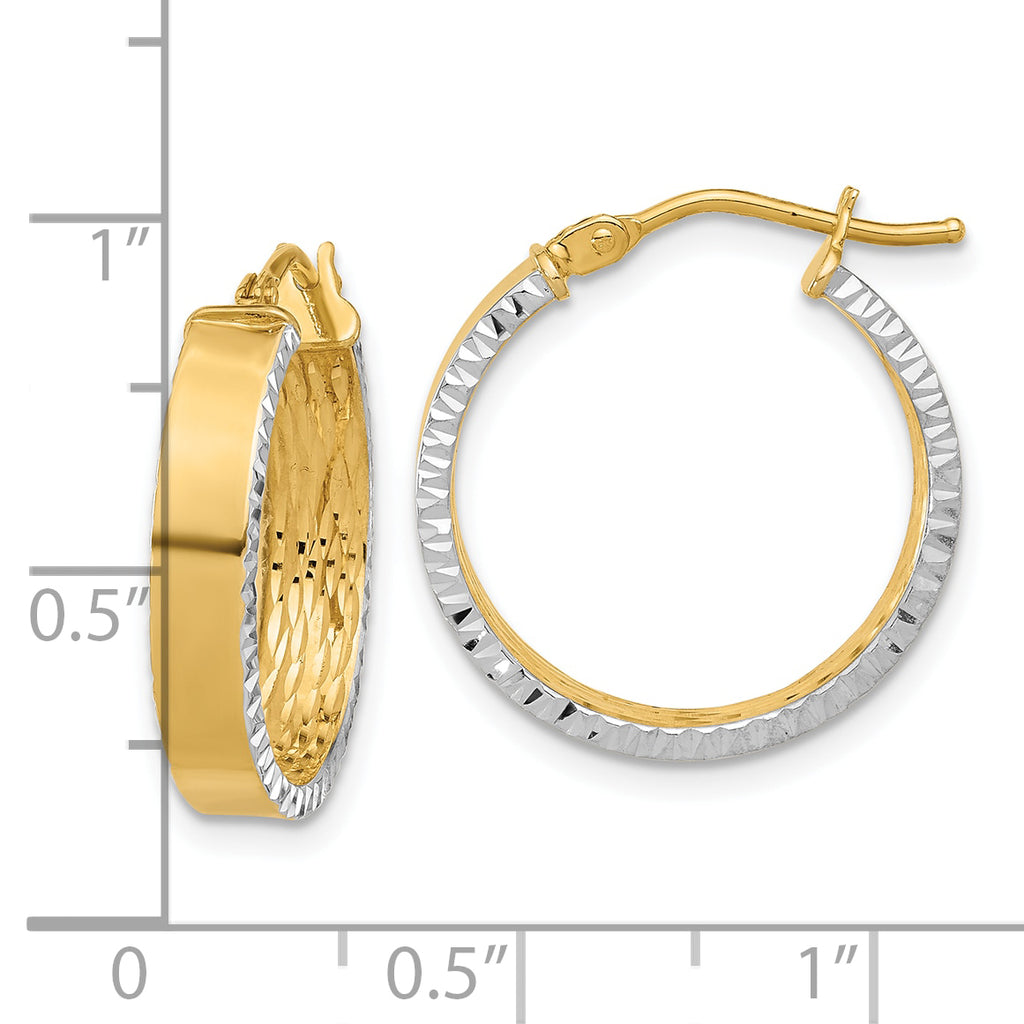 10K w/ White Rhodium Polished and Diamond-cut Hoop Earrings